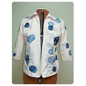 White Size S Jacket Blazer Boho Top Coat Linen Lined Floral Boho Bohemian Fairy